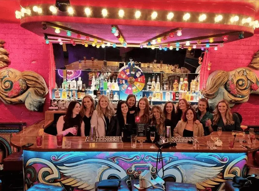Cuckoo Hen & Stag Parties. Hen group during a masterclass in Cuckoo Fairground on Call Lane.